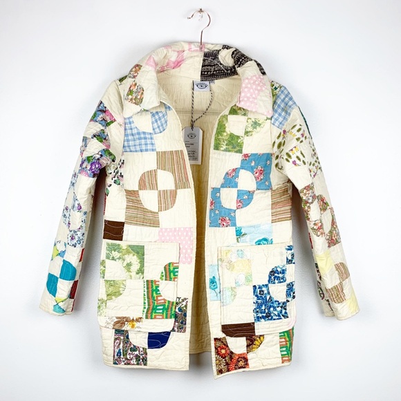 Jackets & Blazers - Vintage Quarter Circle Quilt Chore Coat Patchwork Farmhouse Jacket Size XS